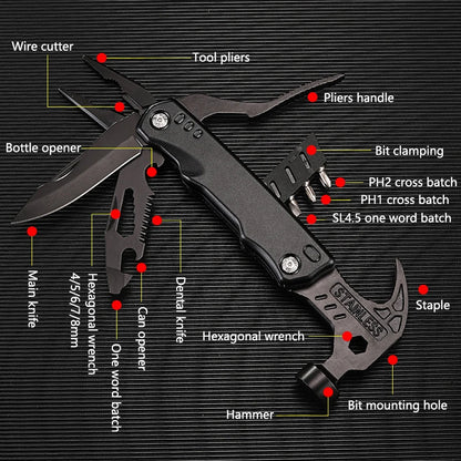 Multifunctional Pliers Multitool Claw Hammer Stainless Steel Tool with Nylon Sheath for Outdoor Survival Camping Hunting Hiking